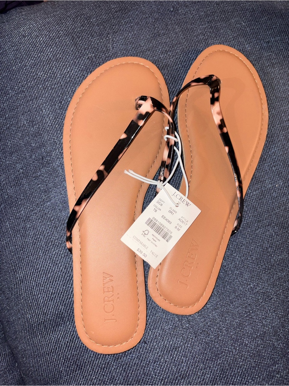 J. Crew Tan Flip Flop Sandals with Tortoiseshell Straps